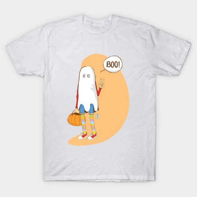 The ghost with cute socks that says "Boo" T-Shirt by geep44